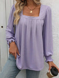 Square Neck Long Sleeve Top - Trendsi - Flyclothing LLC