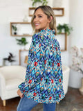 Double Take Full Size Printed Balloon Sleeve Blouse - Trendsi - Flyclothing LLC