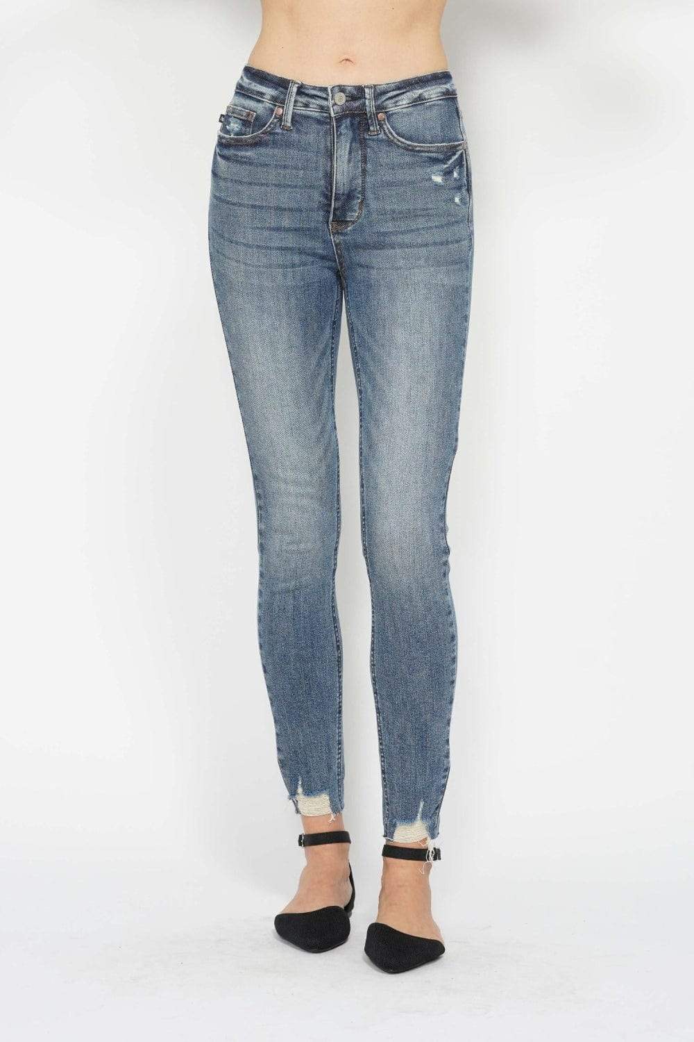 Judy Blue Full Size Tummy Control Vintage Wash Hem Destroy Skinny Jeans - Trendsi - Flyclothing LLC