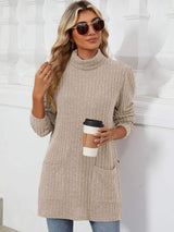 Slit Mock Neck Long Sleeve T-Shirt - Trendsi - Flyclothing LLC