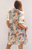 Printed Notched Flounce Sleeve Mini Dress - Trendsi