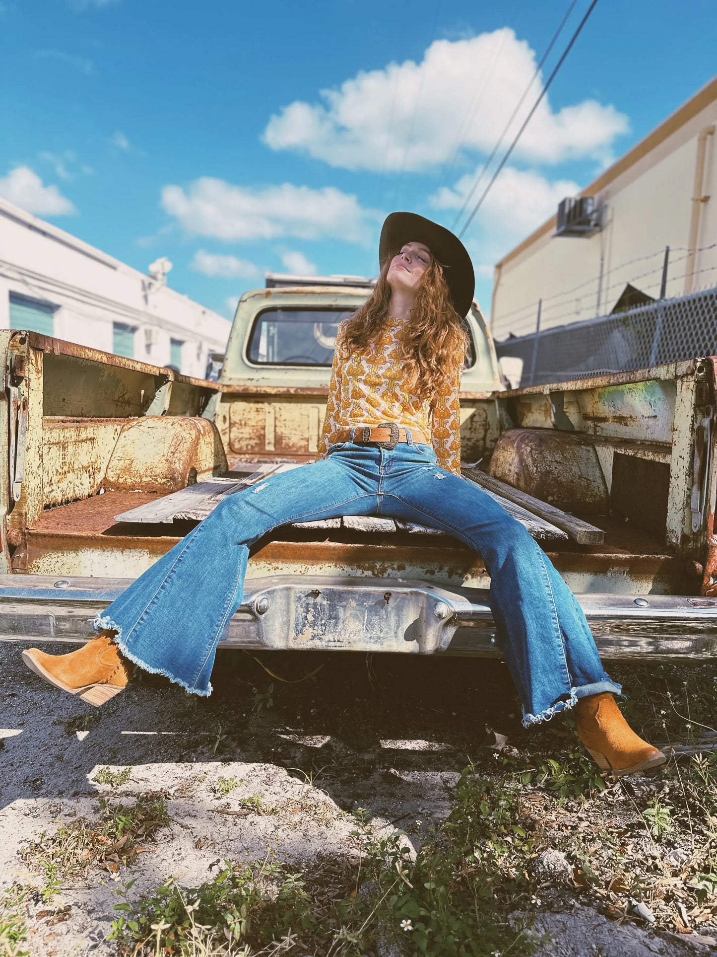 Streets of Gold Golden Yellow Tulip Flower MESH TOP - Lil Bee's Bohemian - Flyclothing LLC