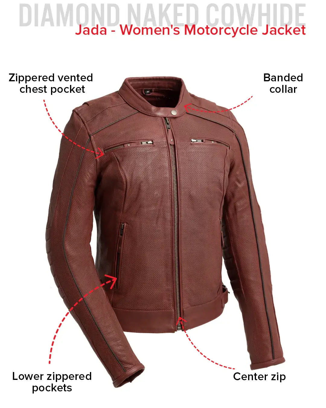 Jada - Women's Perforated Motorcycle Leather Jacket - First Manufacturing Company - Flyclothing LLC