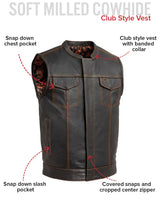 The Cut Men's Motorcycle Leather Vest, Multiple Color Options - First Manufacturing Company - Flyclothing LLC