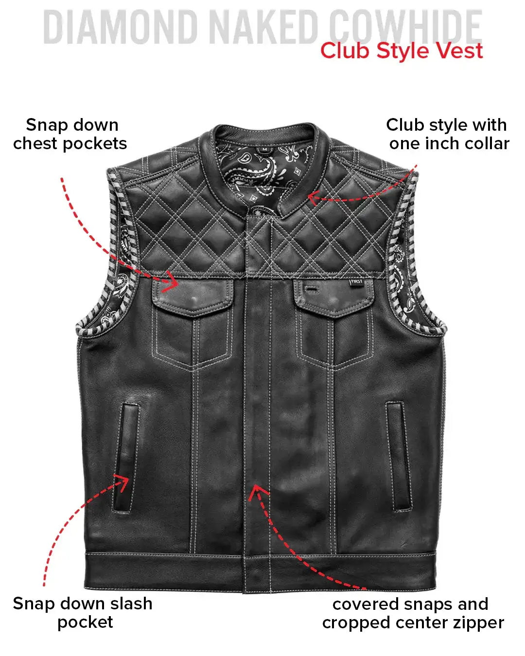 Sinister - Men's Motorcycle Leather Vest - First Manufacturing Company - Flyclothing LLC