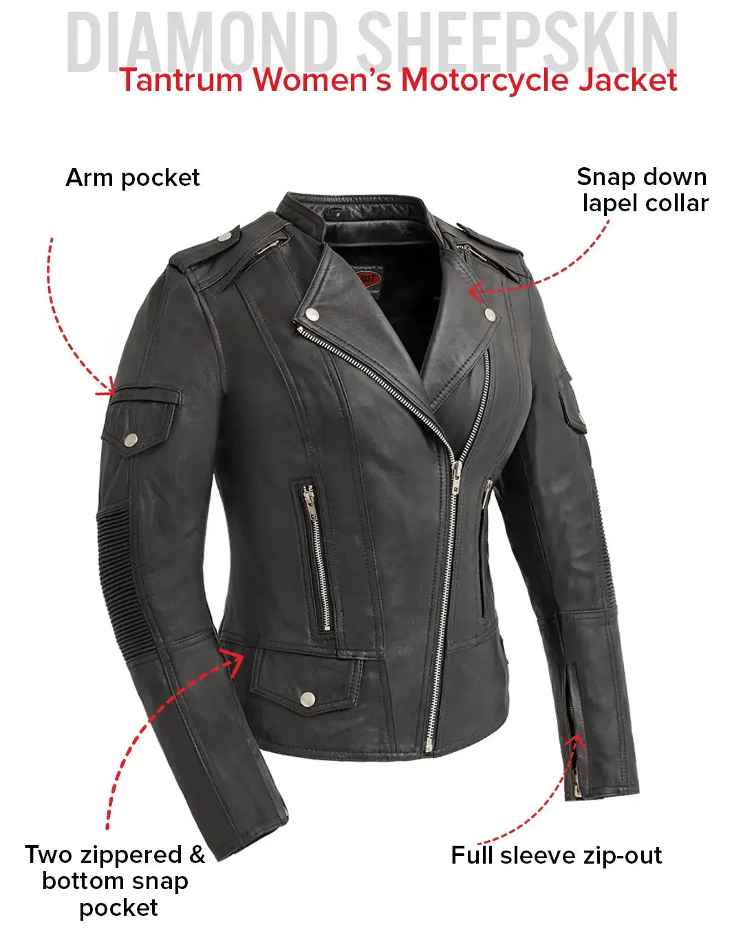 Tantrum - Women's Motorcycle Leather Jacket - First Manufacturing Company - Flyclothing LLC