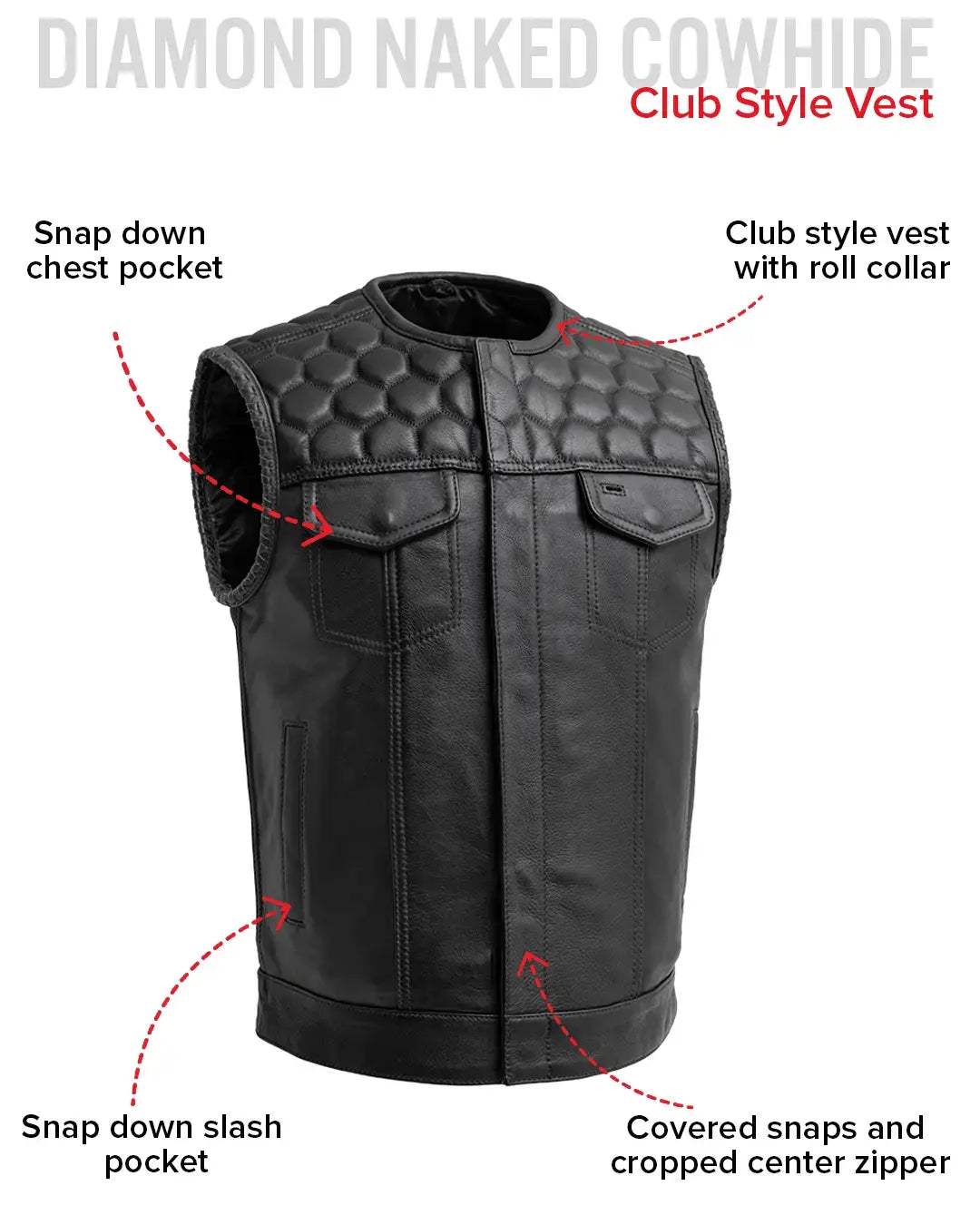 Hornet Men's Club Style Leather Vest - First Manufacturing Company - Flyclothing LLC