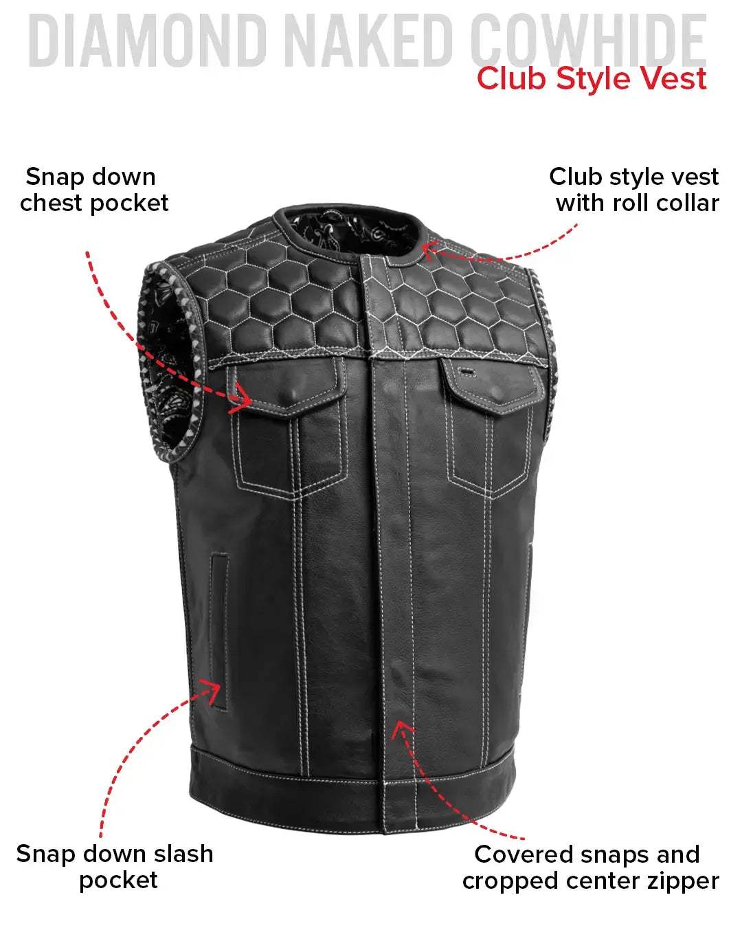 Hornet Men's Club Style Leather Vest - First Manufacturing Company - Flyclothing LLC