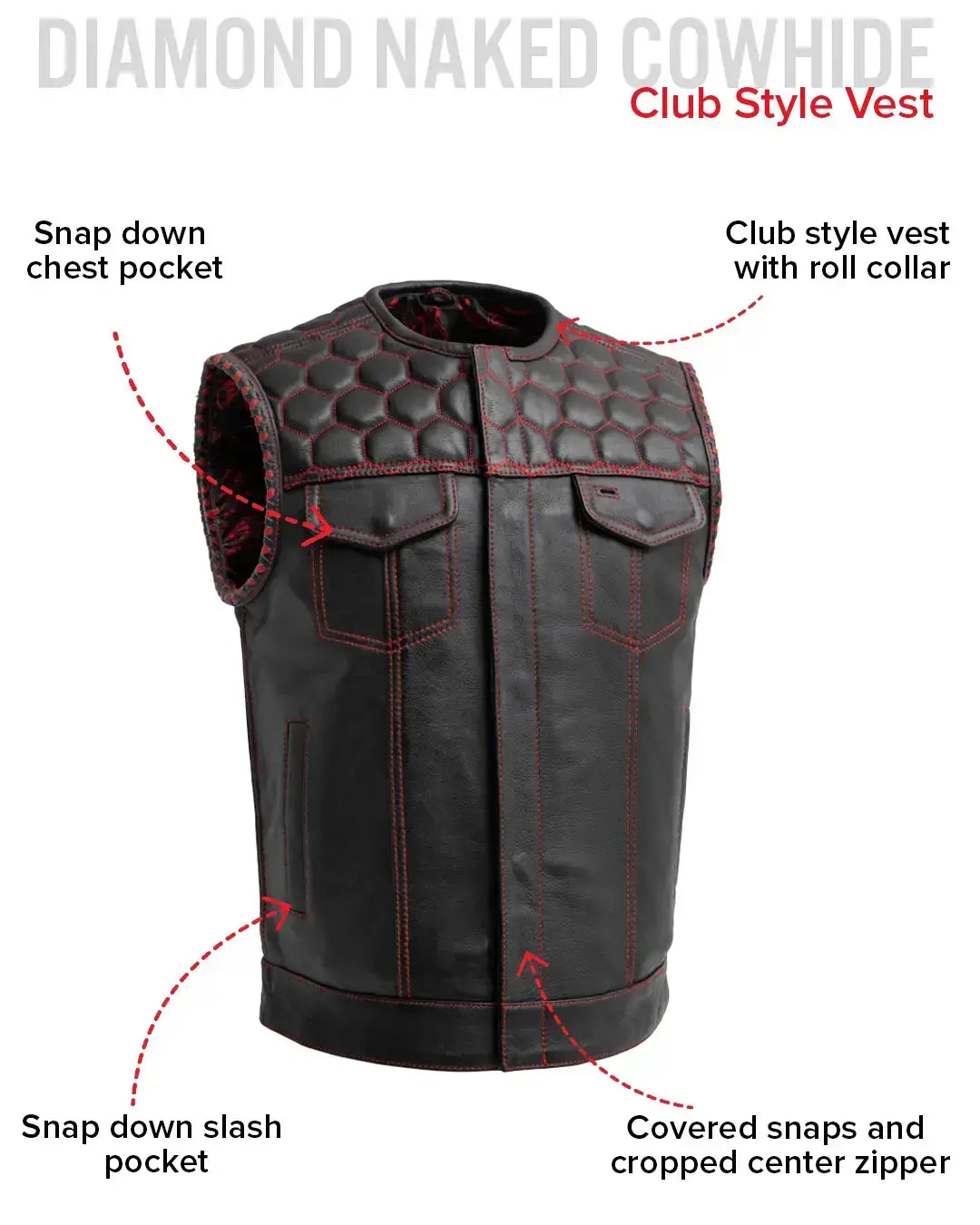 Hornet Men's Club Style Leather Vest - First Manufacturing Company - Flyclothing LLC