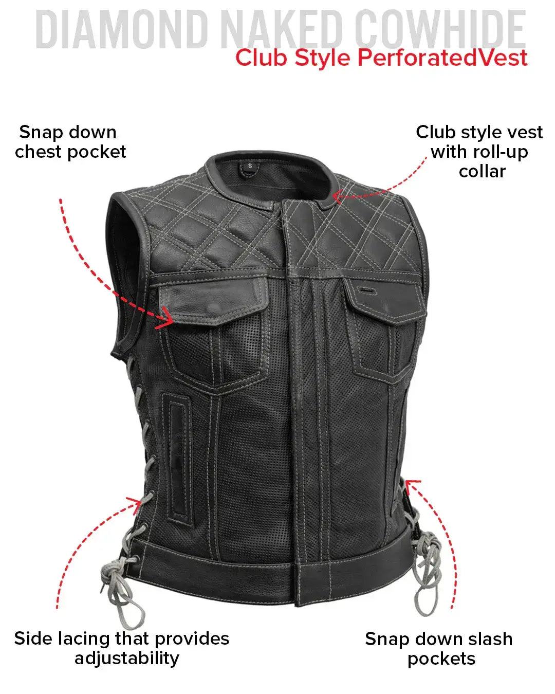 Bonnie Perforated Women's Motorcycle Leather Vest - First Manufacturing Company - Flyclothing LLC