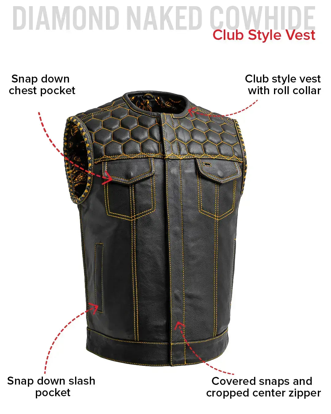 Hornet Men's Club Style Leather Vest - First Manufacturing Company - Flyclothing LLC