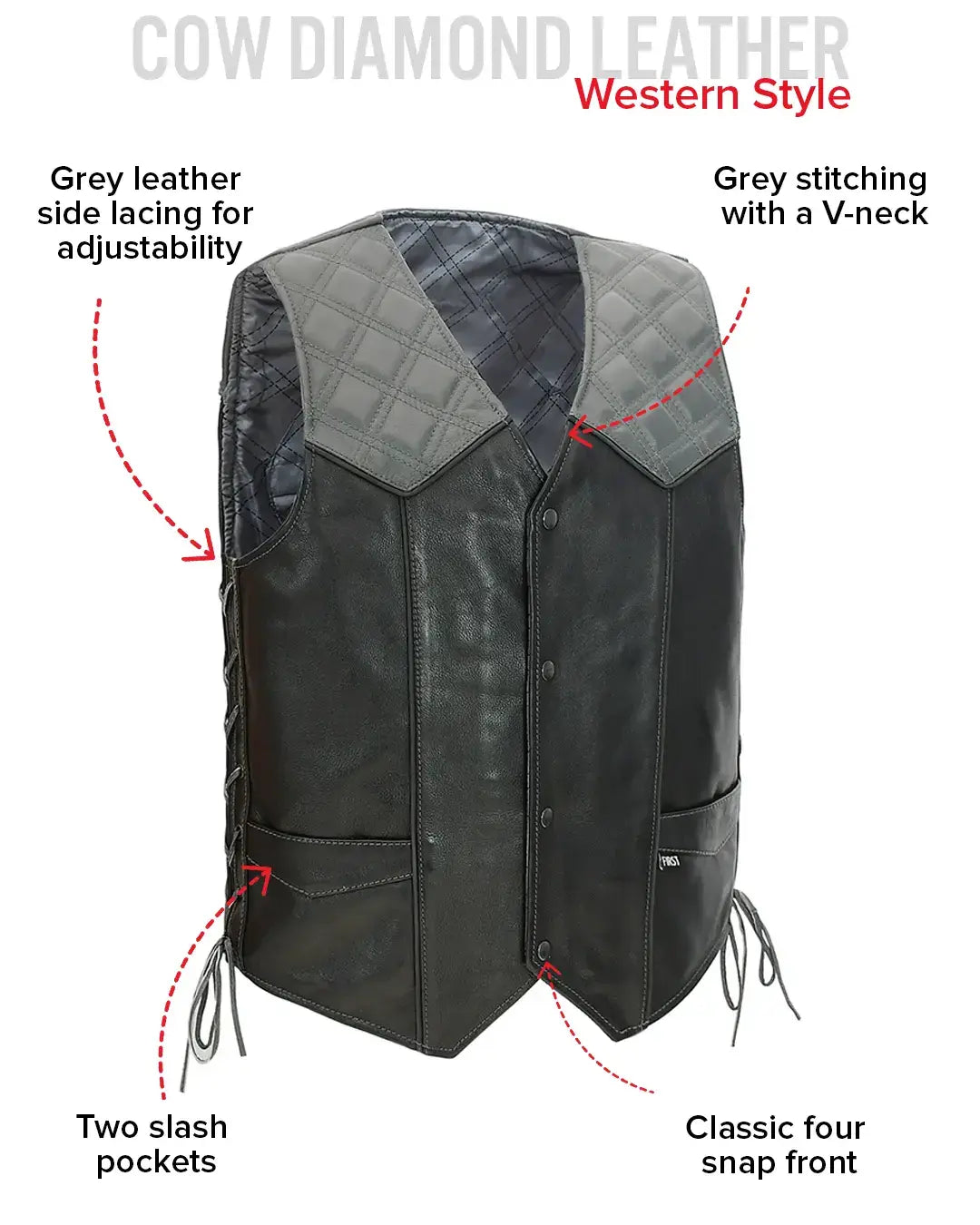 Hammer down Men's Western Style Leather Biker Vest - First Manufacturing Company - Flyclothing LLC