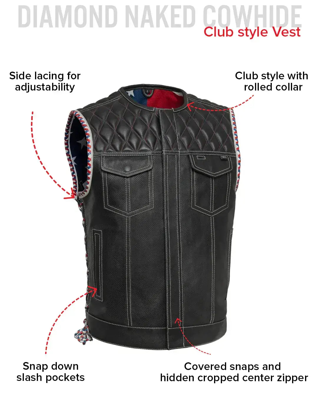 Captain Perforated Men's Motorcycle Leather Vest - First Manufacturing Company - Flyclothing LLC
