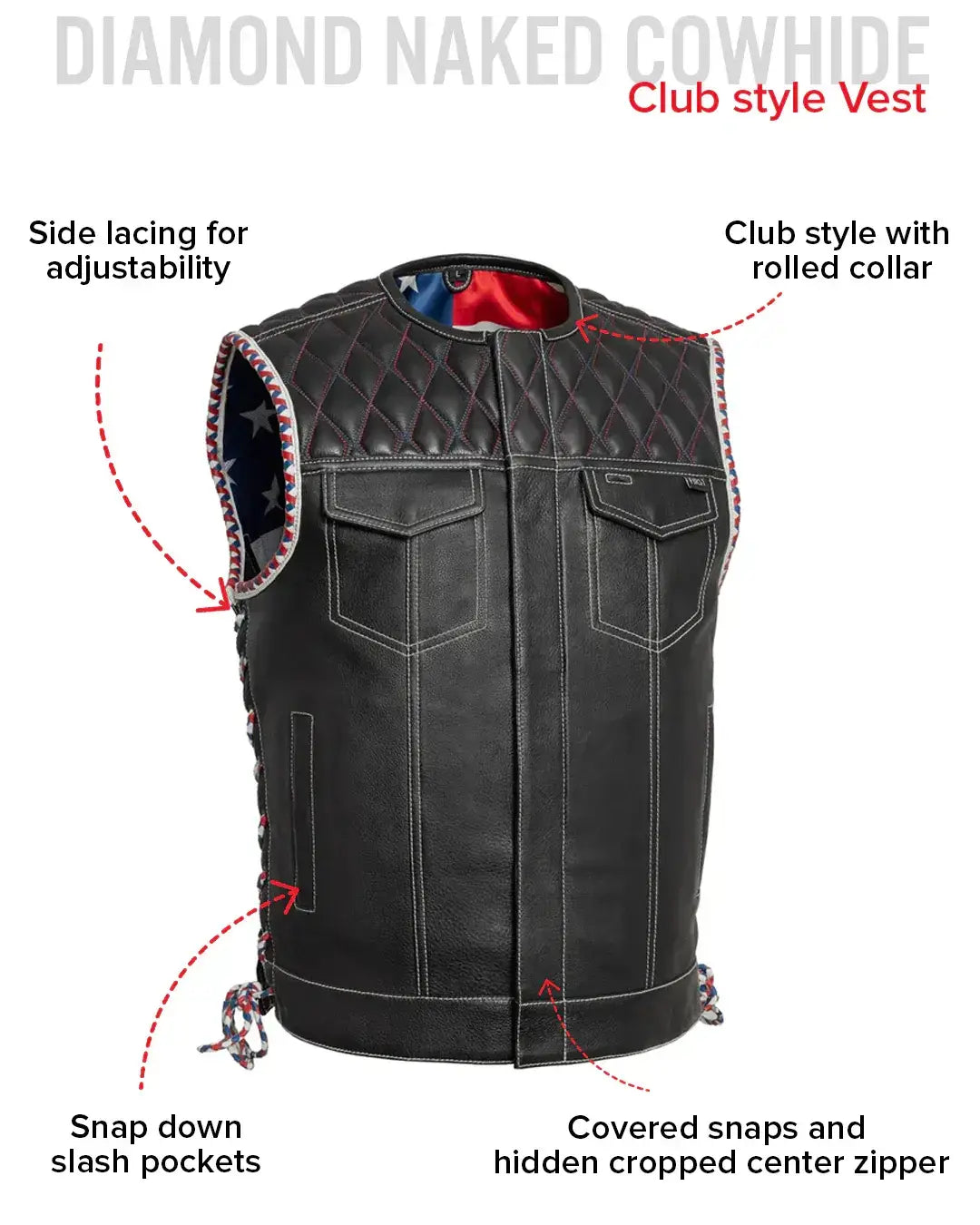 Captain Men's Motorcycle Leather Vest - First Manufacturing Company - Flyclothing LLC