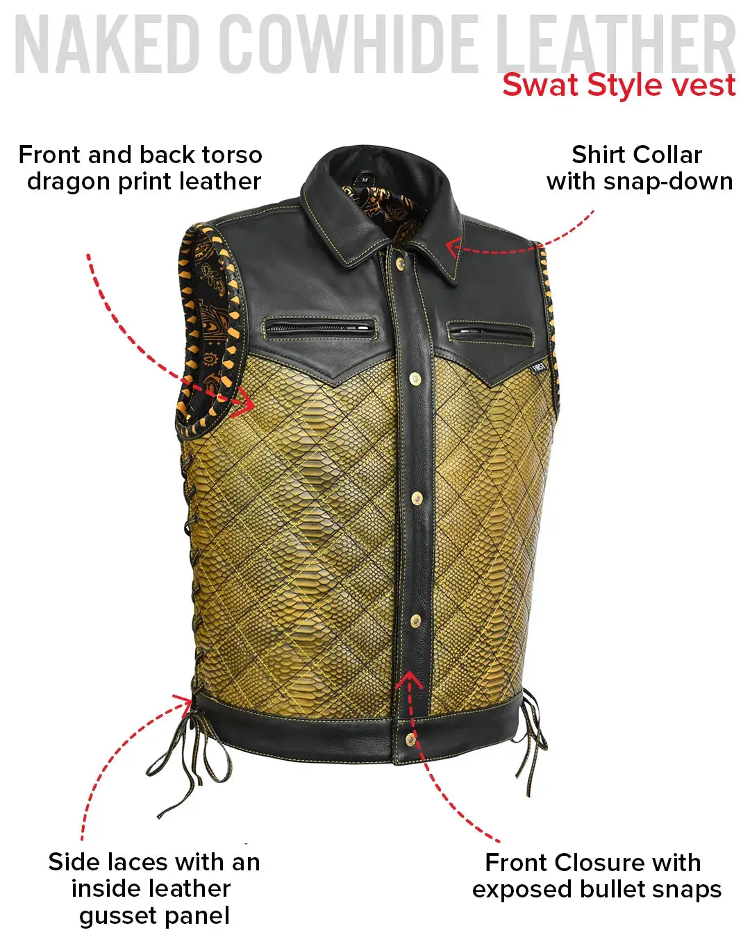 Kingsnake Men’s Motorcycle Leather Vest - First Manufacturing Company - Flyclothing LLC