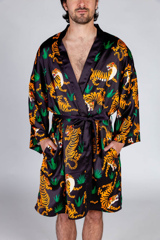 The Tamer | Tiger Print Satin Kimono - Shinesty