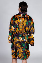 The Tamer | Tiger Print Satin Kimono - Shinesty