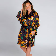 The Tamer | Ladies Unisex Tiger Print Satin Kimono - Shinesty