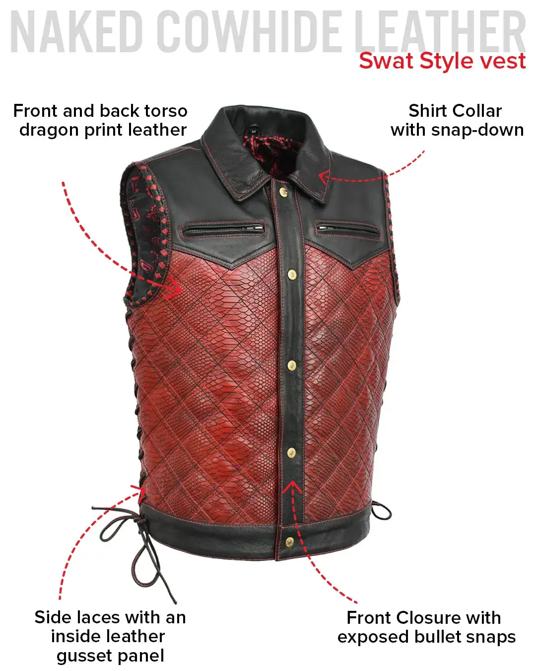 Kingsnake Men’s Motorcycle Leather Vest - First Manufacturing Company - Flyclothing LLC