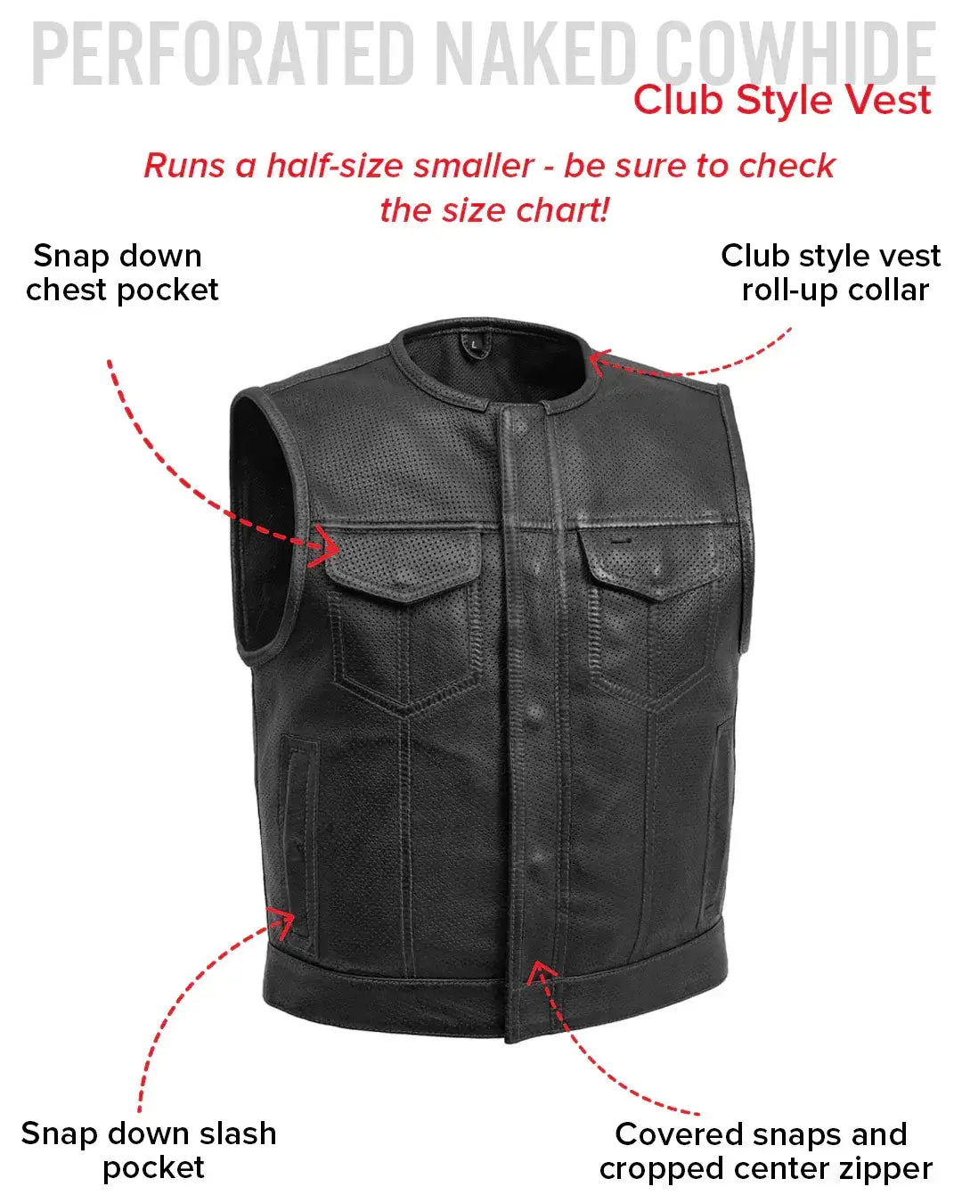 Lowside Men's Perforated Motorcycle Leather Vest - First Manufacturing Company - Flyclothing LLC
