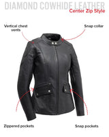 Jewel - Women's Motorcycle Leather Jacket - First Manufacturing Company - Flyclothing LLC