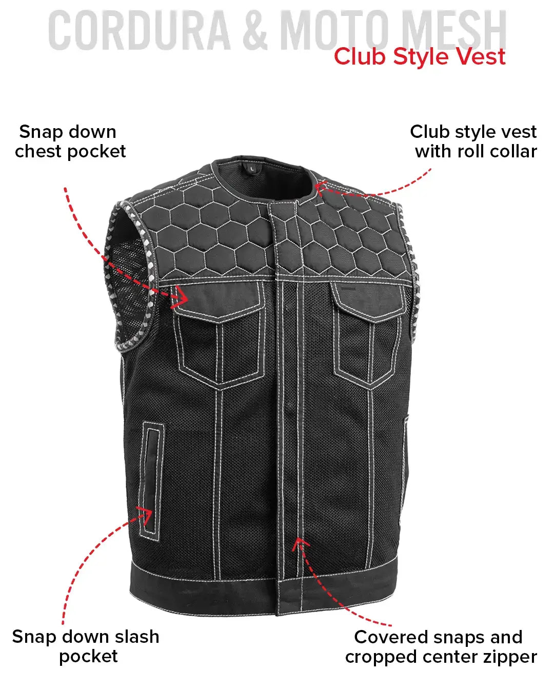 Hornet Moto Mesh Men's Club Style Vest - First Manufacturing Company - Flyclothing LLC