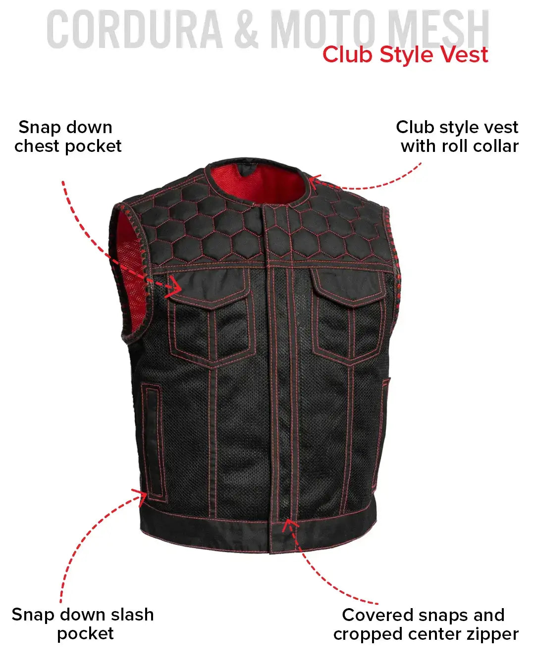 Hornet Moto Mesh Men's Club Style Vest - First Manufacturing Company - Flyclothing LLC
