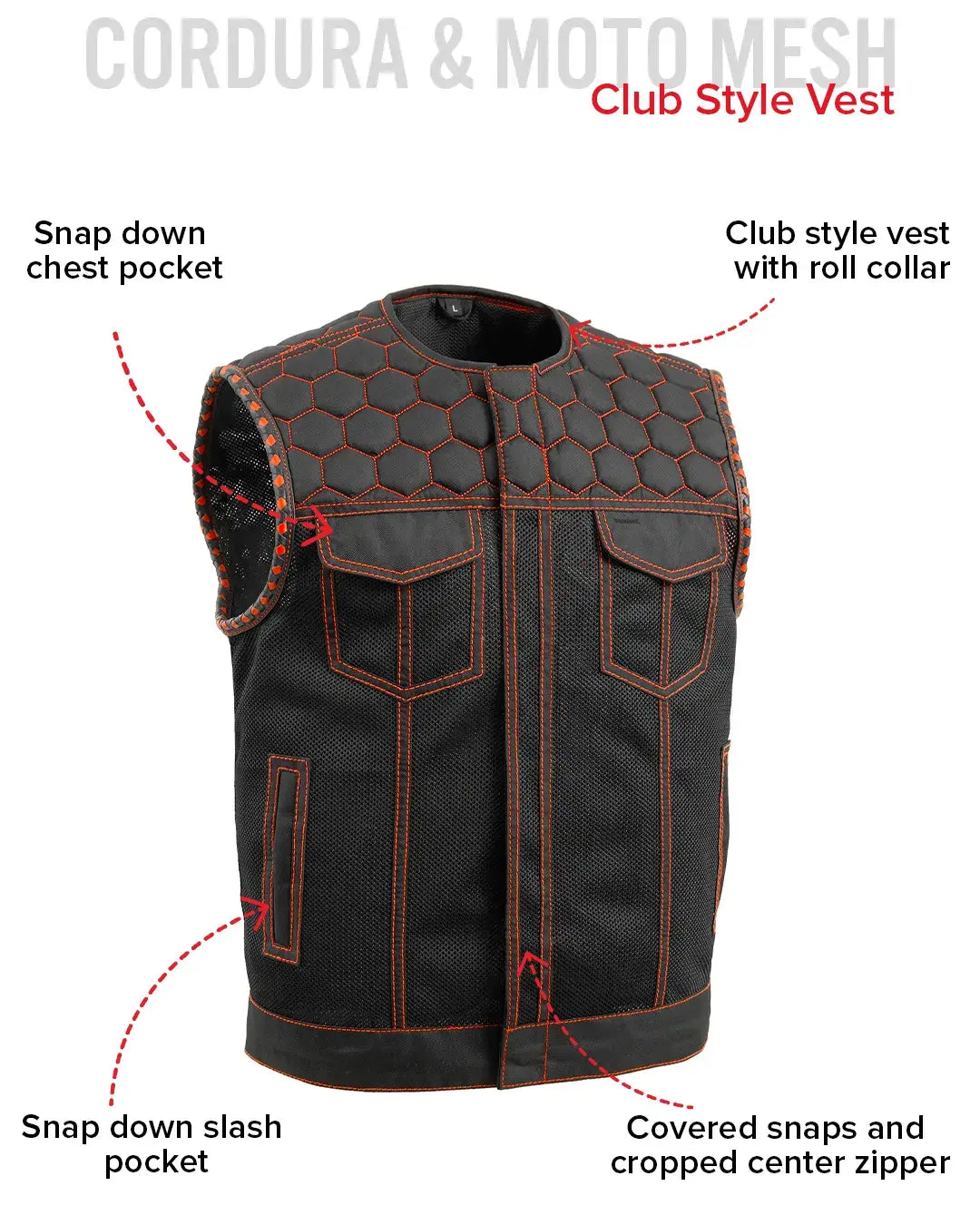 Hornet Moto Mesh Men's Club Style Vest - First Manufacturing Company - Flyclothing LLC