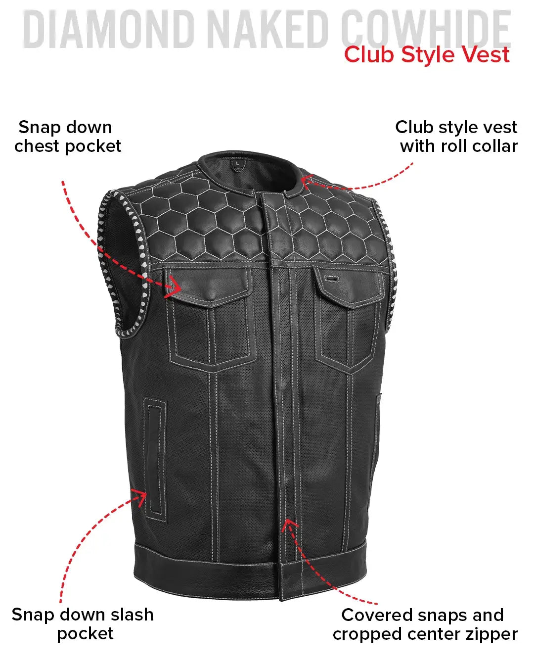 Hornet Perforated Men's Club Style Leather Vest - First Manufacturing Company - Flyclothing LLC