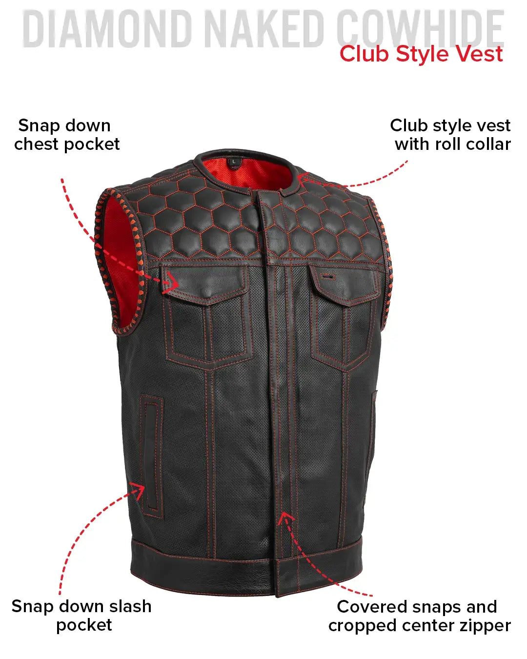 Hornet Perforated Men's Club Style Leather Vest - First Manufacturing Company - Flyclothing LLC
