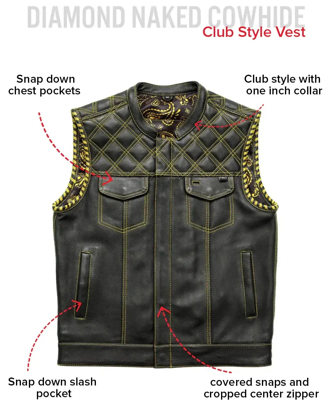 Sinister - Men's Motorcycle Leather Vest - First Manufacturing Company - Flyclothing LLC