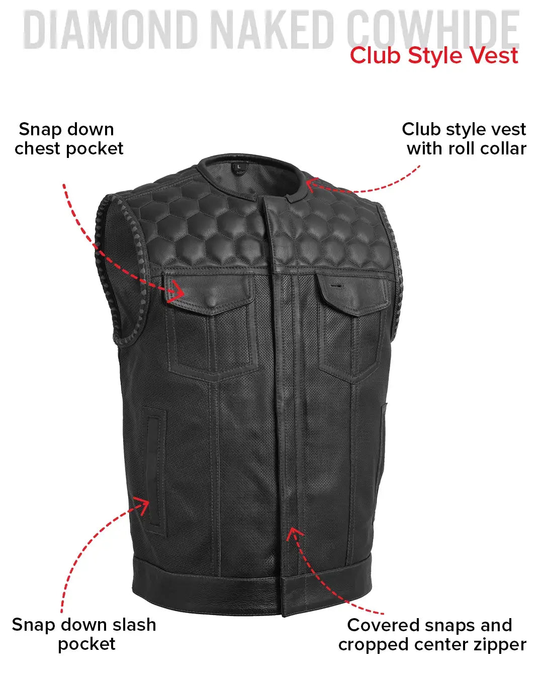 Hornet Perforated Men's Club Style Leather Vest - First Manufacturing Company - Flyclothing LLC