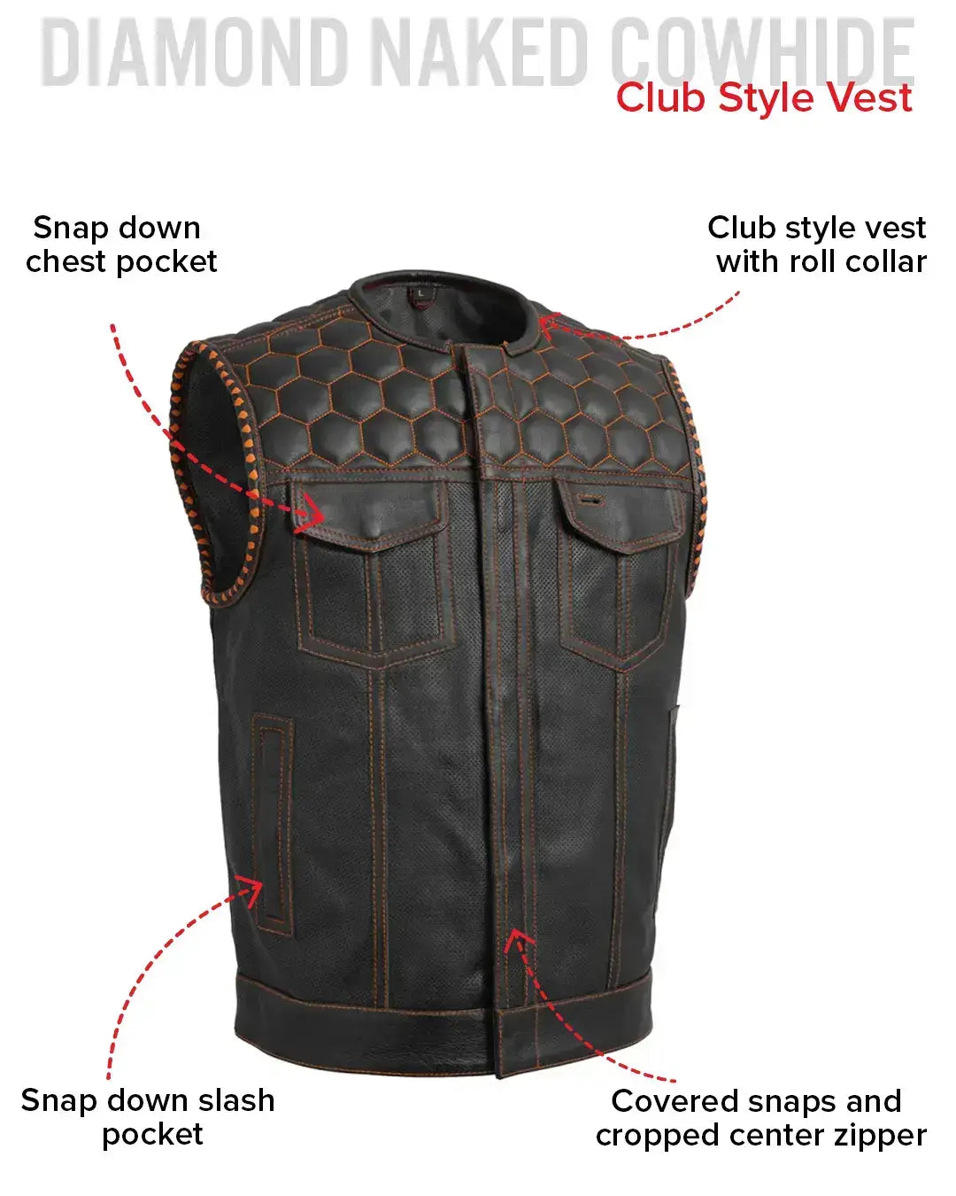 Hornet Perforated Men's Club Style Leather Vest - First Manufacturing Company - Flyclothing LLC