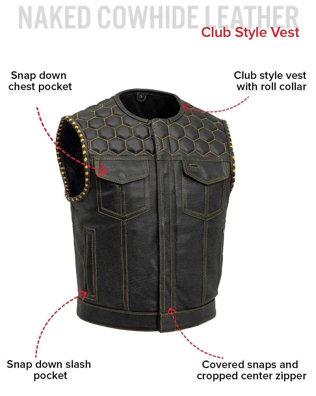 Lowside Hornet Perforated Men's Club Style Leather Vest - First Manufacturing Company - Flyclothing LLC