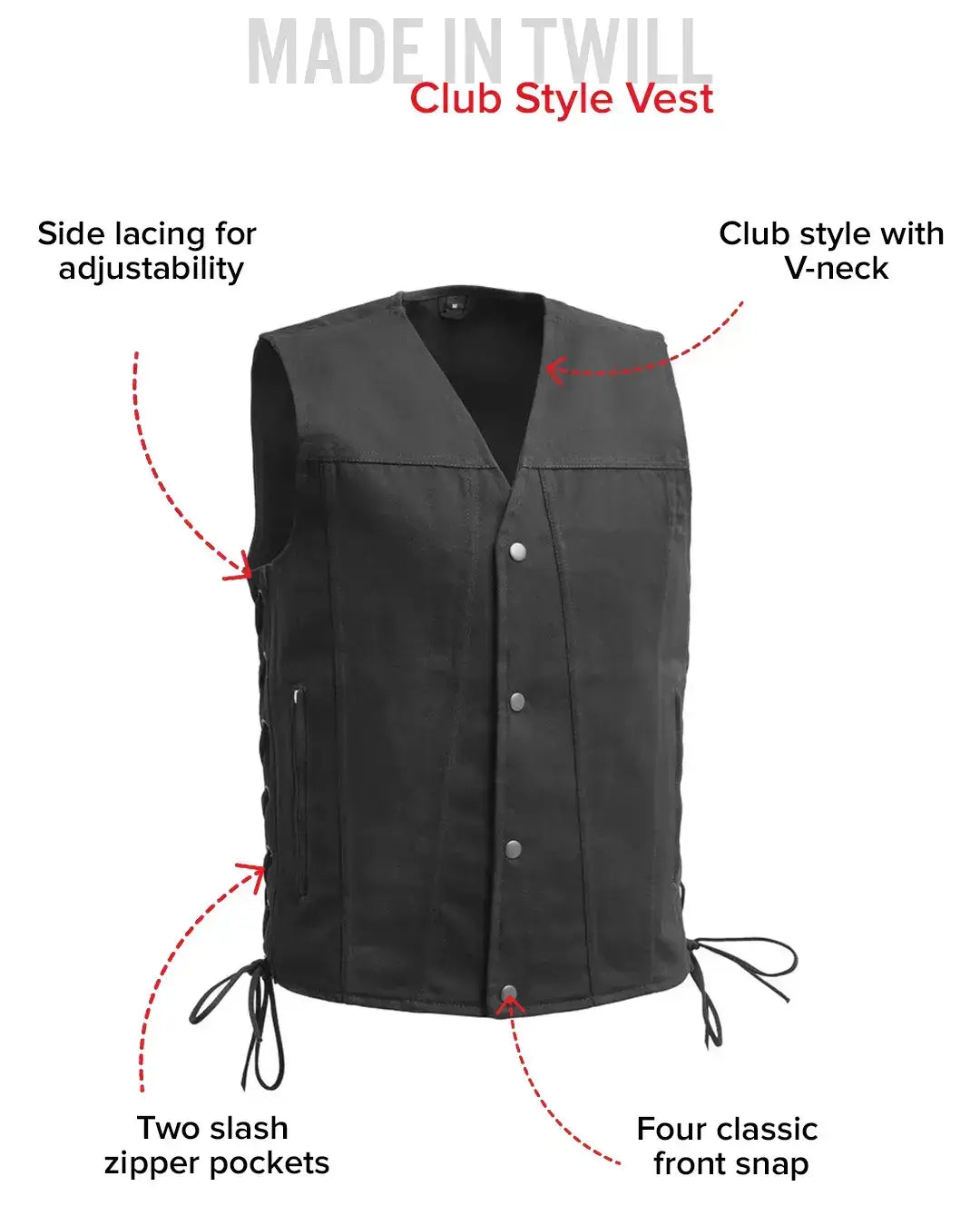 Lone Star Men's Motorcycle Twill Vest - First Manufacturing Company - Flyclothing LLC