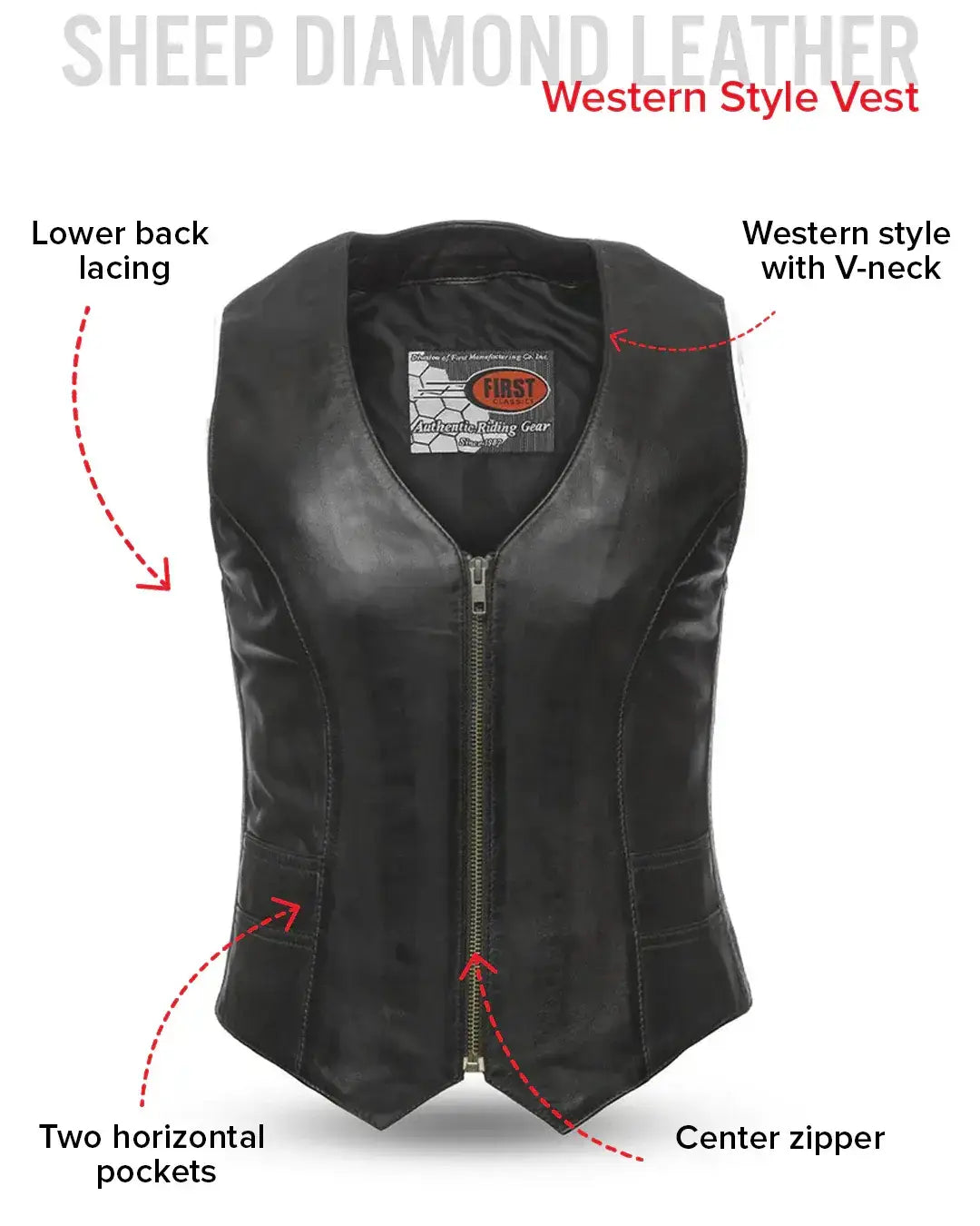Savannah Women's Western Style Motorcycle Leather Vest - First Manufacturing Company - Flyclothing LLC