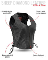 Raven Women's Motorcycle Leather Vest - First Manufacturing Company - Flyclothing LLC