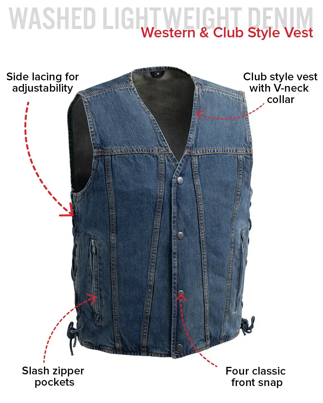 Gambler Men's Motorcycle Denim Vest - First Manufacturing Company - Flyclothing LLC