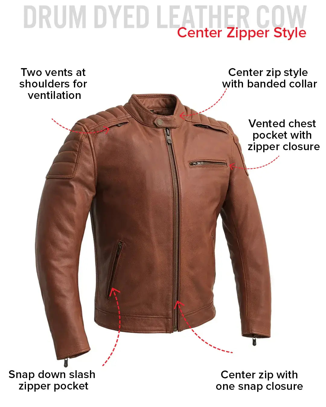 Crusader Men's Motorcycle Leather Jacket - First Manufacturing Company - Flyclothing LLC