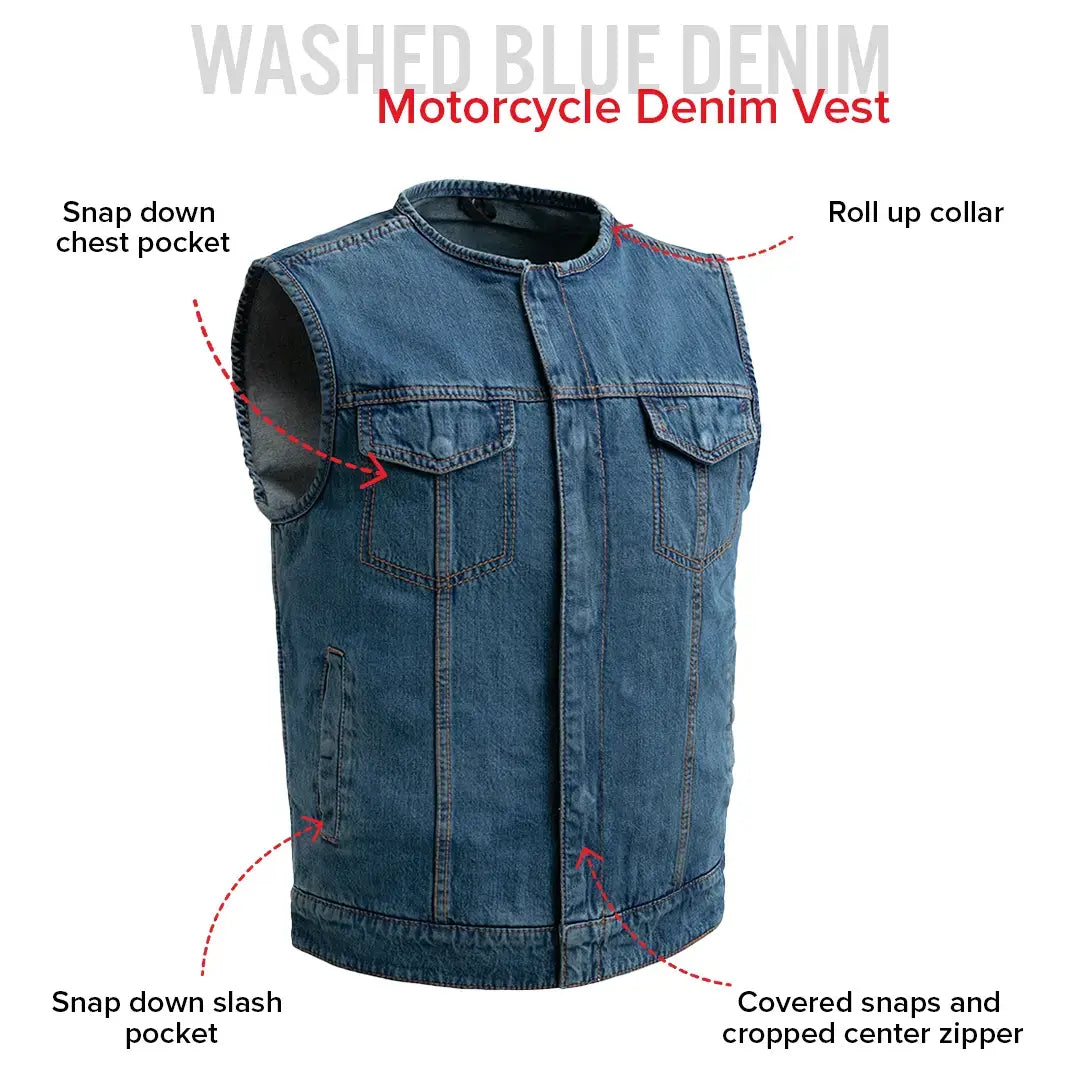 No Limit - Men's Motorcycle Denim Vest - First Manufacturing Company - Flyclothing LLC