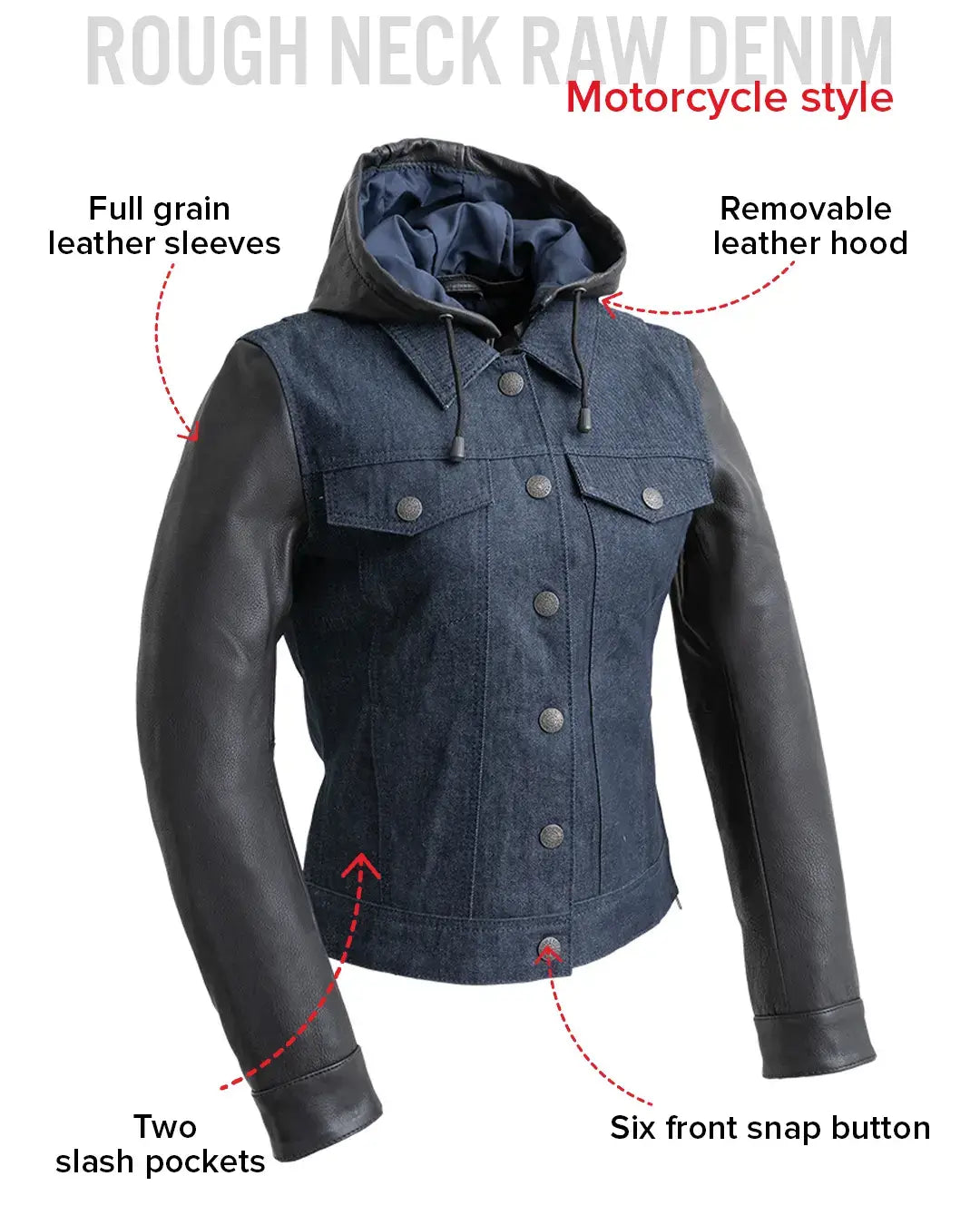Holli - Motorcycle Denim/Leather Jacket - First Manufacturing Company - Flyclothing LLC