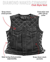 Bonnie - Women's Motorcycle Leather Vest - Diamond Quilt - First Manufacturing Company - Flyclothing LLC