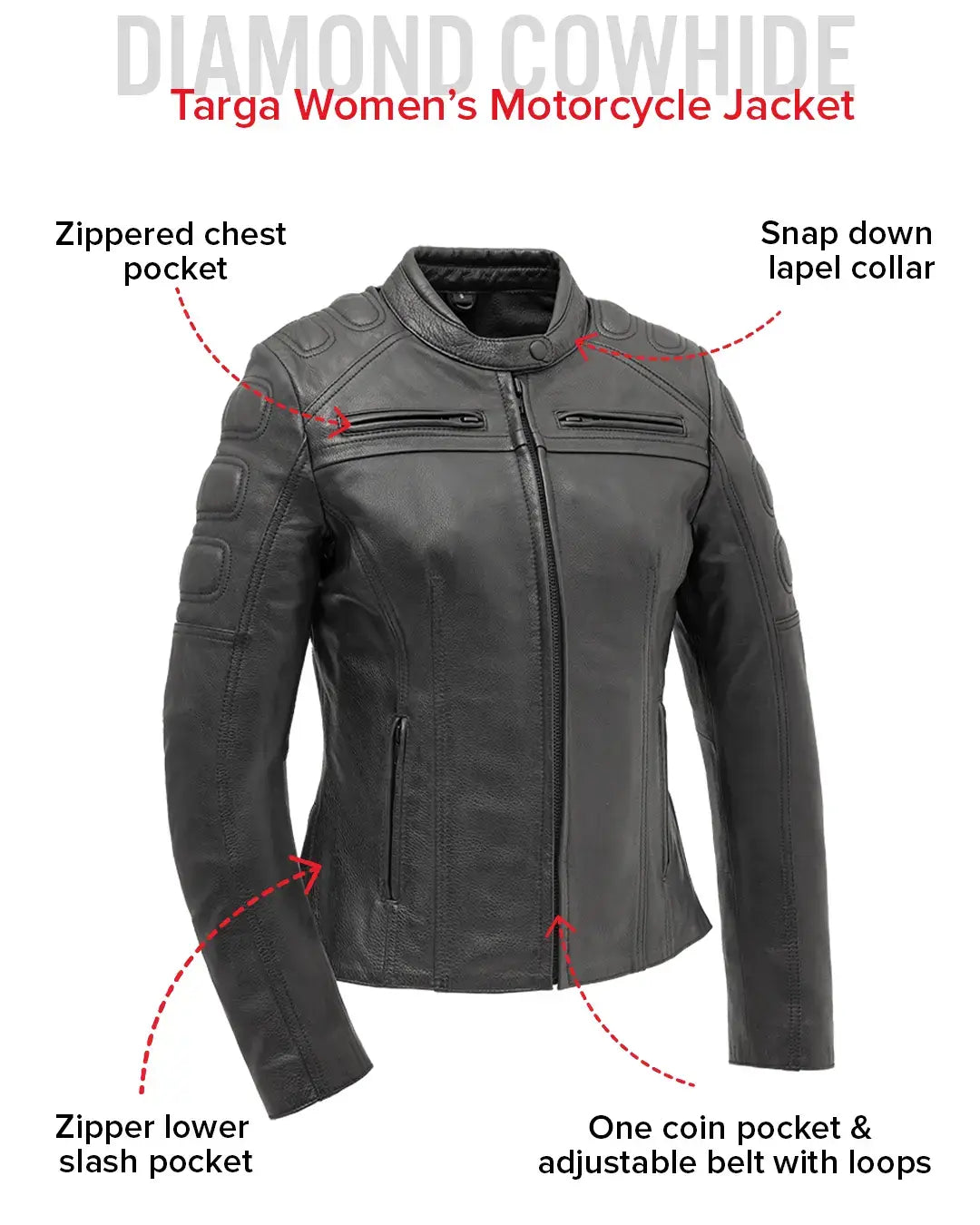Targa - Women's Motorcycle Leather Jacket - First Manufacturing Company - Flyclothing LLC