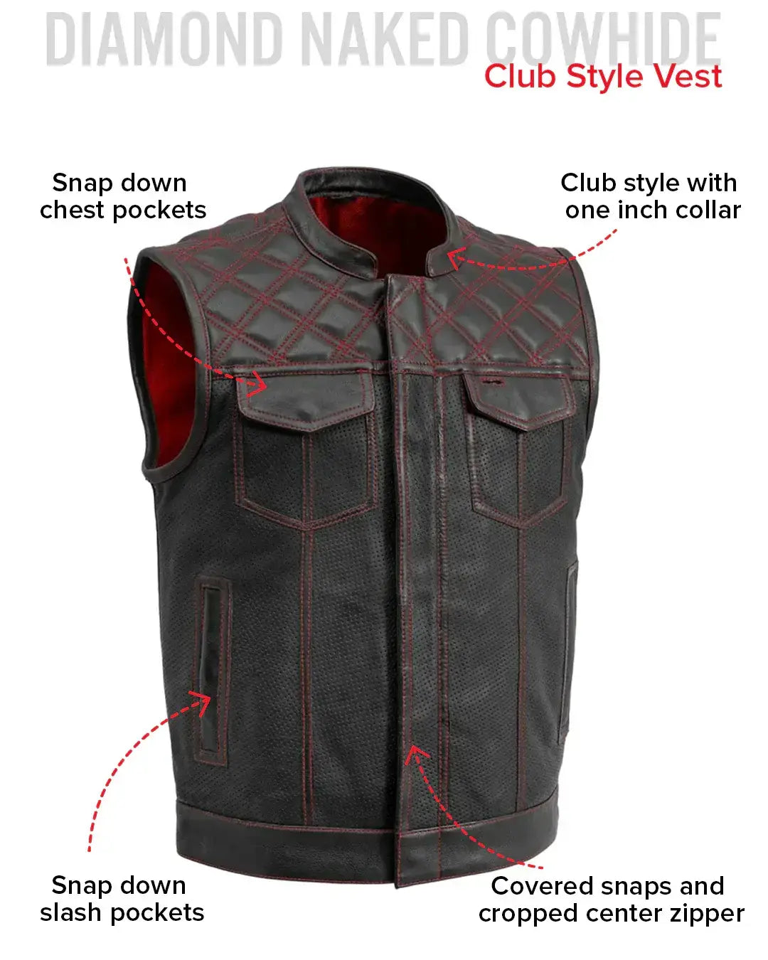 Downside Perforated Men's Motorcycle Leather Vest - First Manufacturing Company - Flyclothing LLC