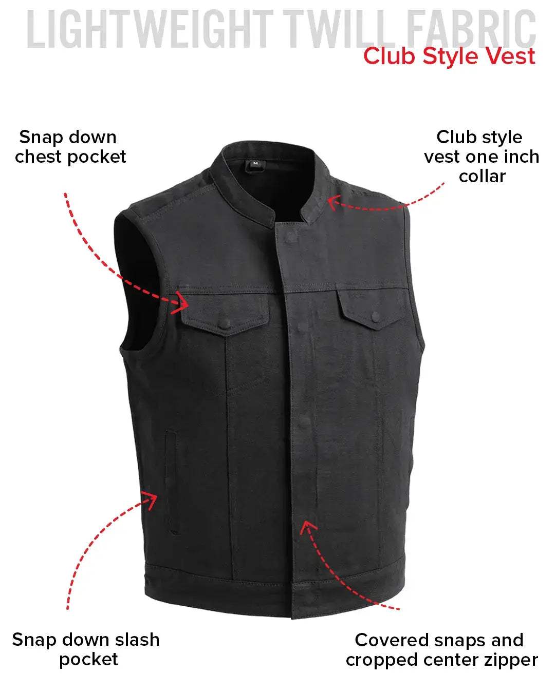 Havoc Men's Motorcycle Twill Vest - First Manufacturing Company - Flyclothing LLC