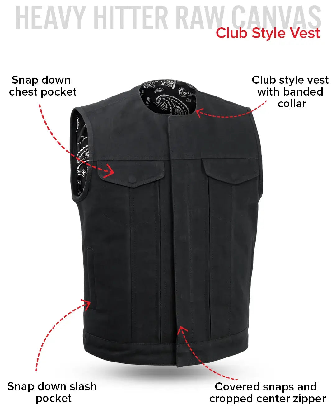 Fairfax V2 Men's Motorcycle Canvas Vest - First Manufacturing Company - Flyclothing LLC