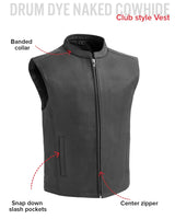 Club House Men's Leather Motorcycle Vest - First Manufacturing Company - Flyclothing LLC