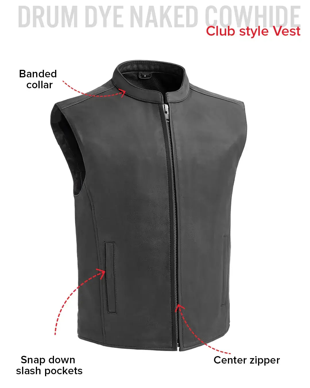 Club House Men's Leather Motorcycle Vest - First Manufacturing Company - Flyclothing LLC