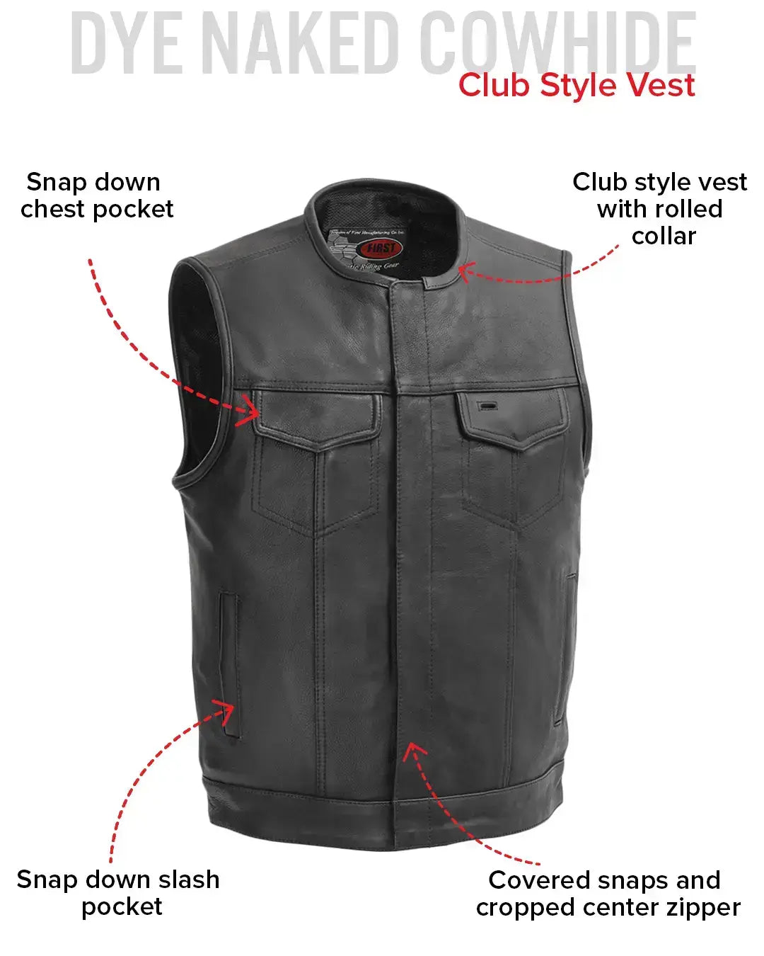 No Rival - Men's Motorcycle Leather Vest - First Manufacturing Company - Flyclothing LLC