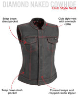 Jessica Women's Motorcycle Leather Vest - Black/Red - Limited Edition - First Manufacturing Company - Flyclothing LLC